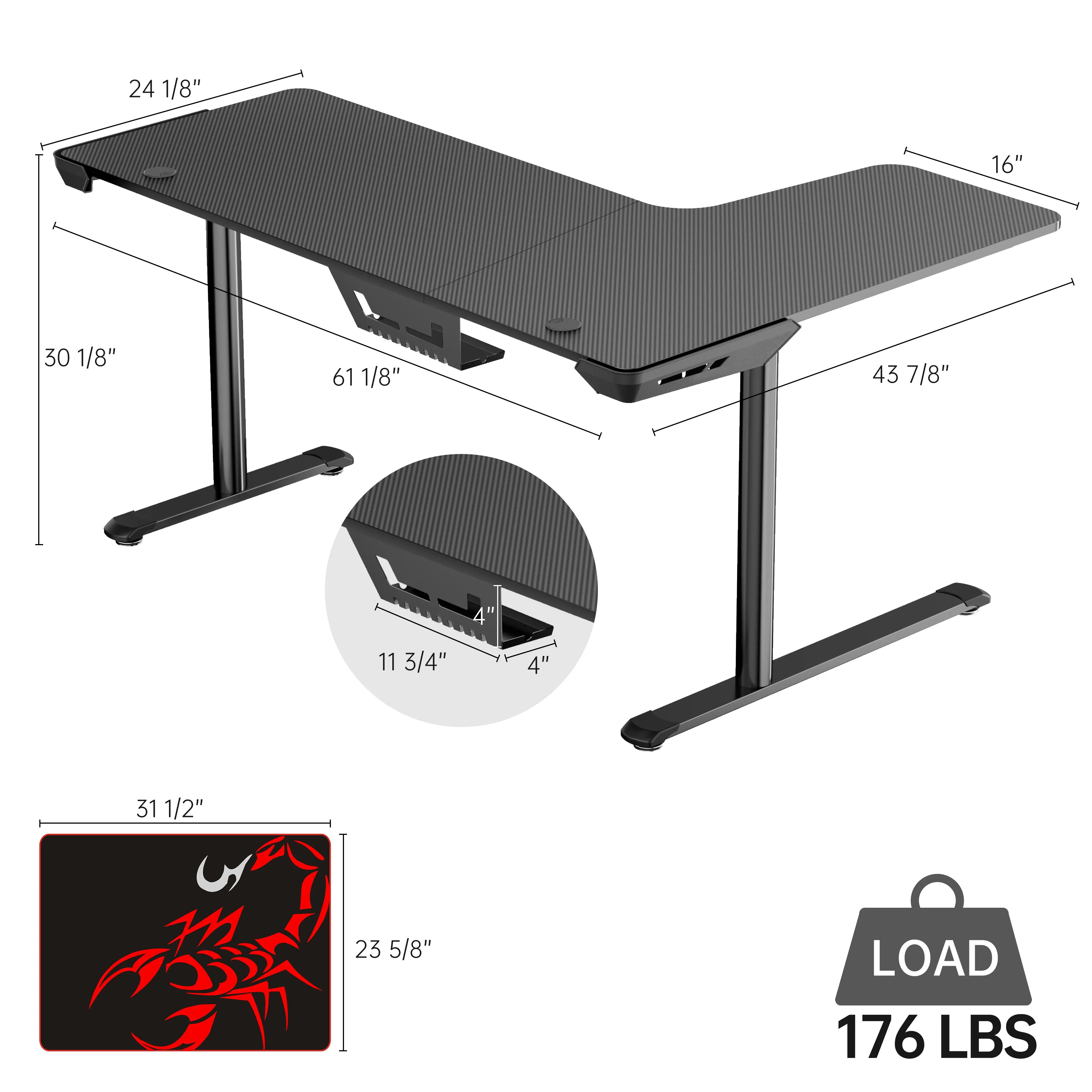 L Shaped Gaming Desk (60"x24") - Image 8
