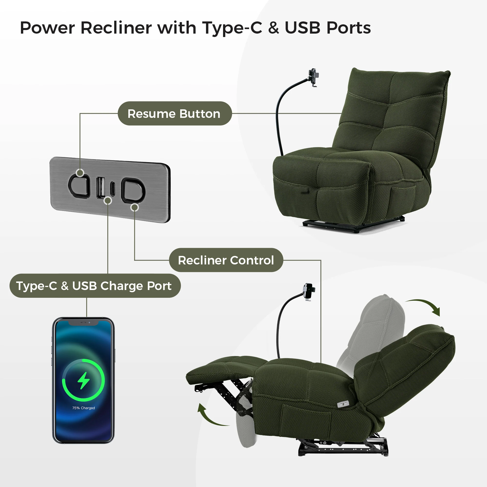 Linx, Recliner with Wireless Charging & USB - Image 9