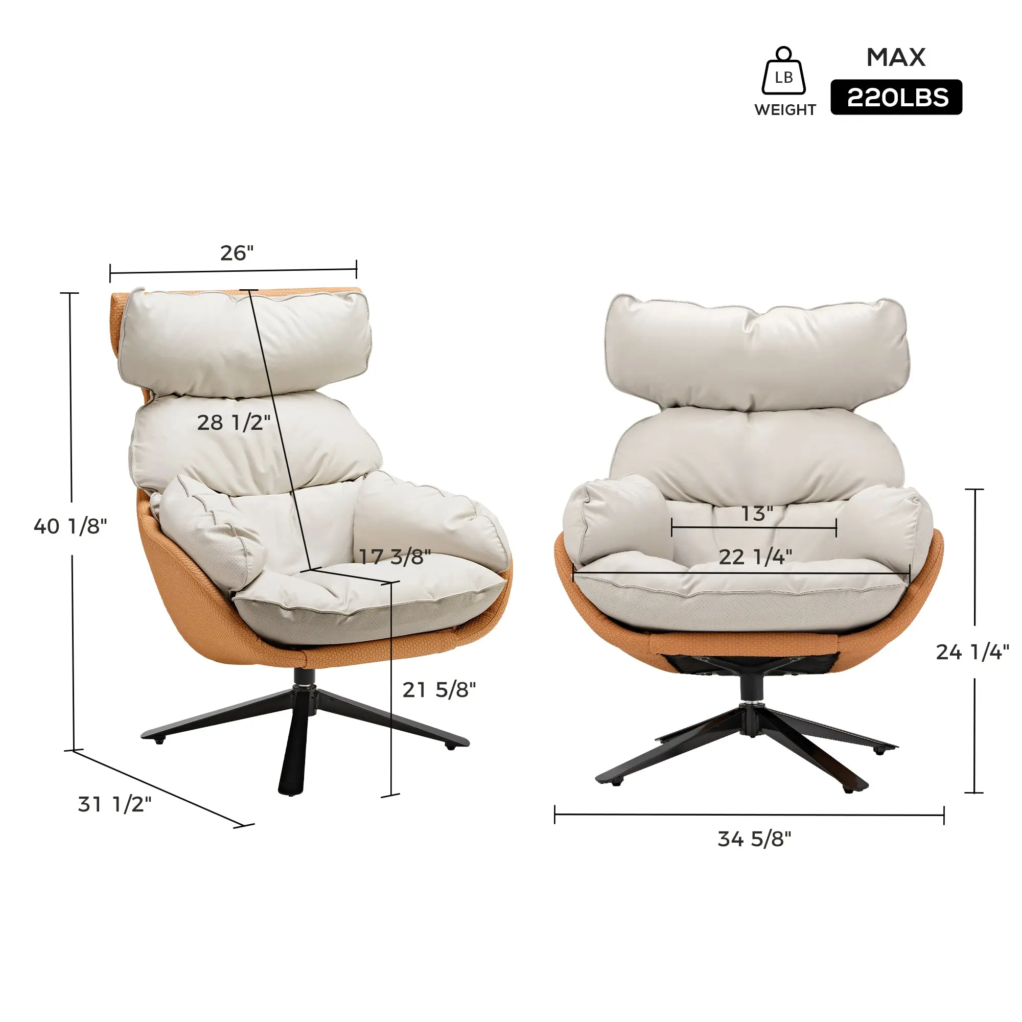 Todd, Swivel Armchair with High Back Lounge Chair - Image 13
