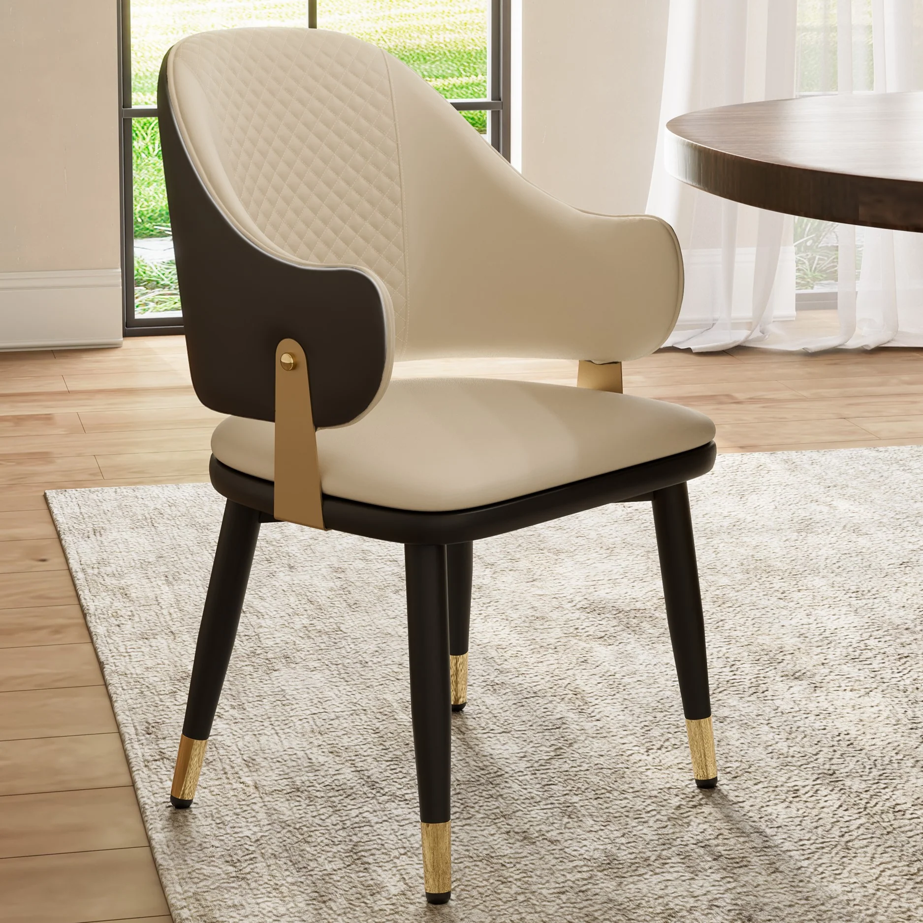 Anareli, Upholstered Dining Arm Chairs Set of 2,Beige & Dark Brown - Image 3