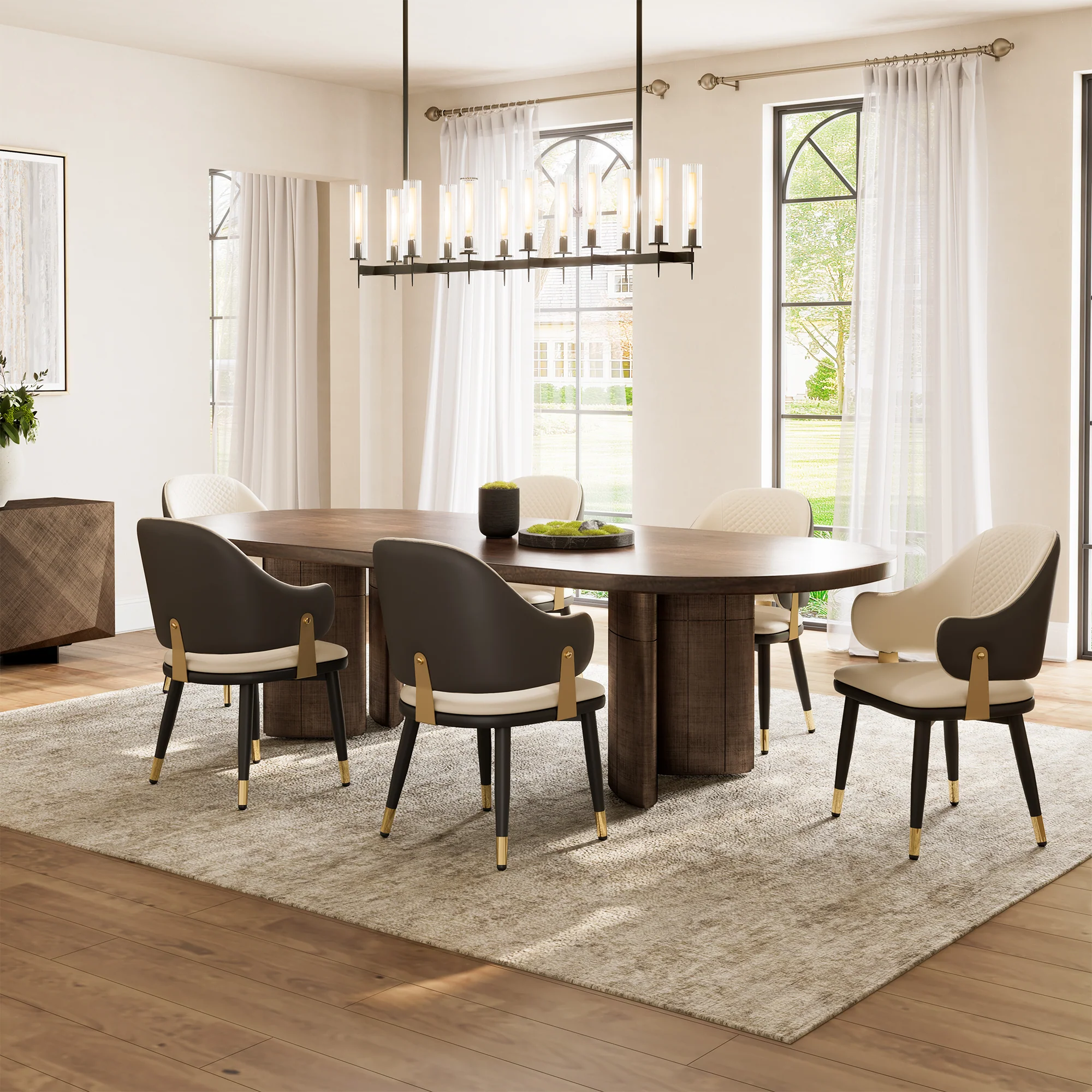 Anareli, Upholstered Dining Arm Chairs Set of 2,Beige & Dark Brown - Image 5