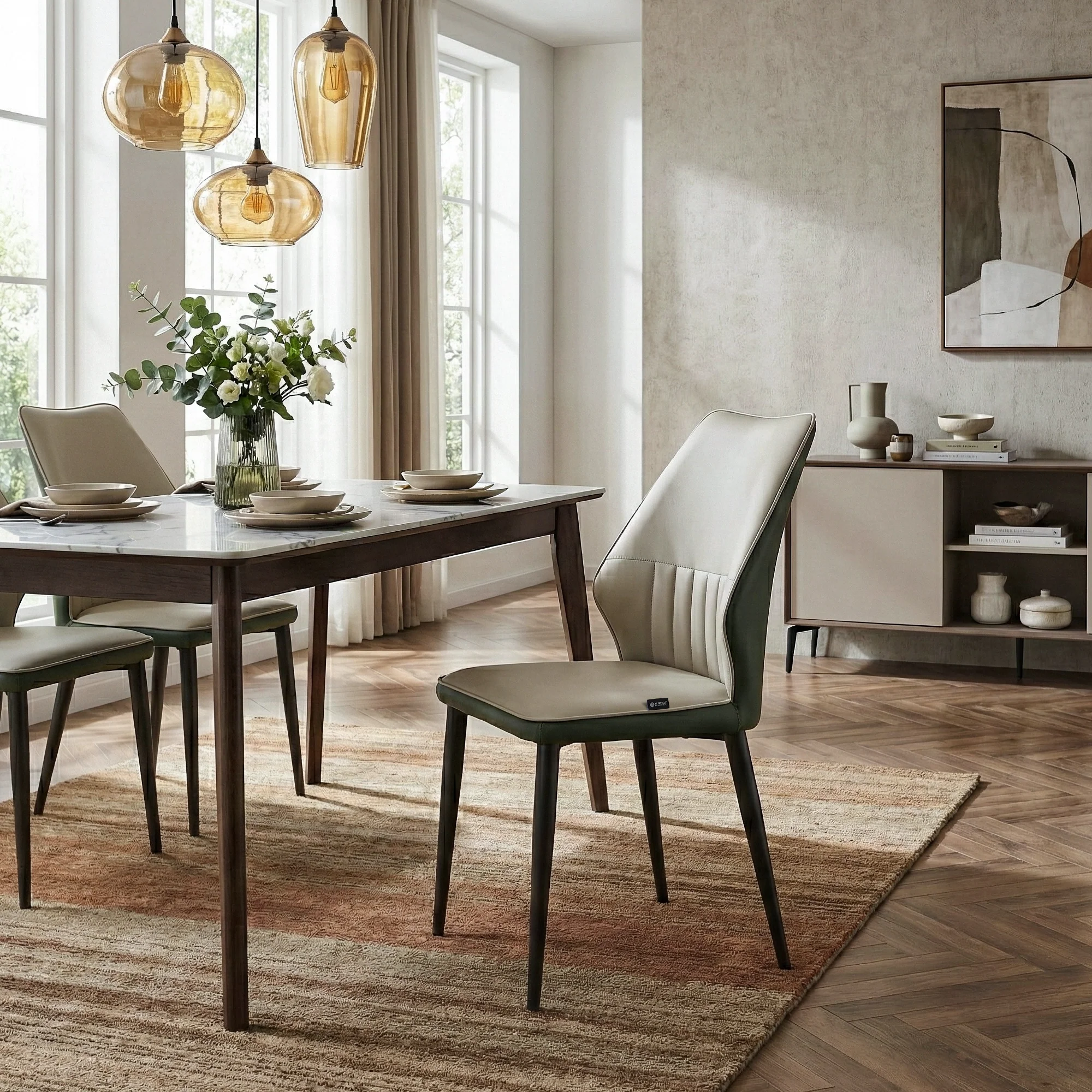 Ember, Upholstered Dining Side Chair Set of 2, Gray & Bottle Green - Image 5