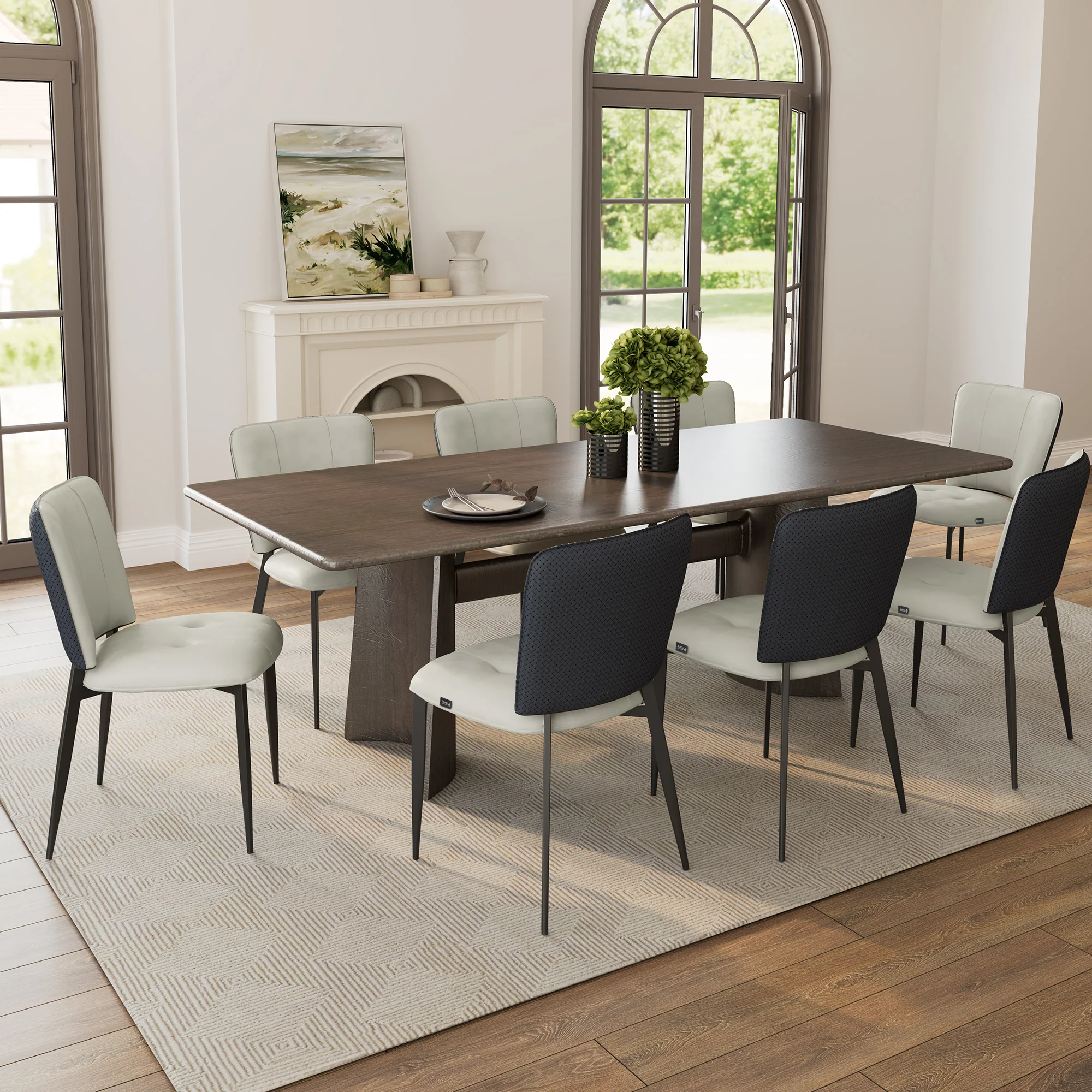 Aspen, Upholstered Dining Side Chairs Set of 2,  Indigo Blue& Off-White - Image 3