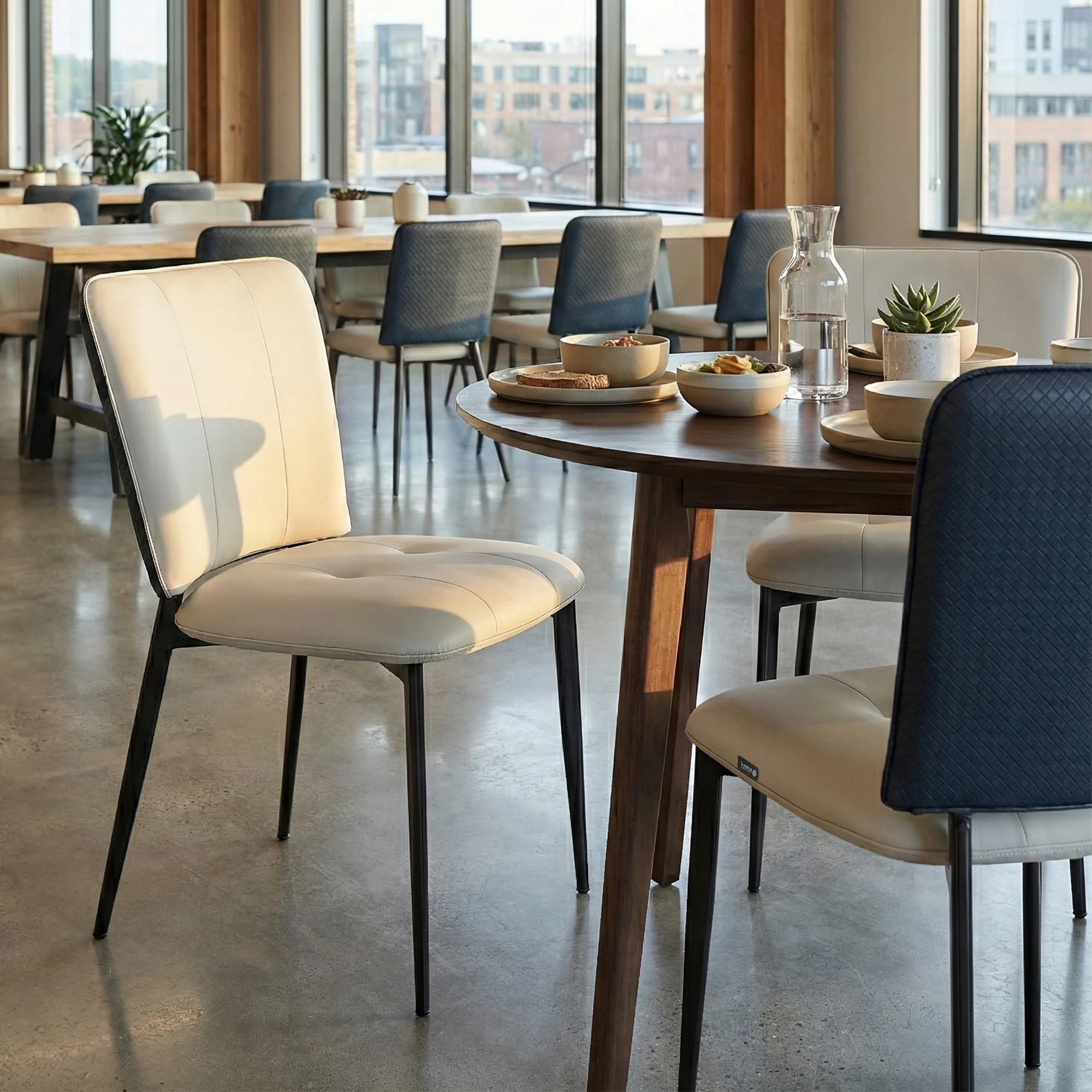 Aspen, Upholstered Dining Side Chairs Set of 2,  Indigo Blue& Off-White - Image 4