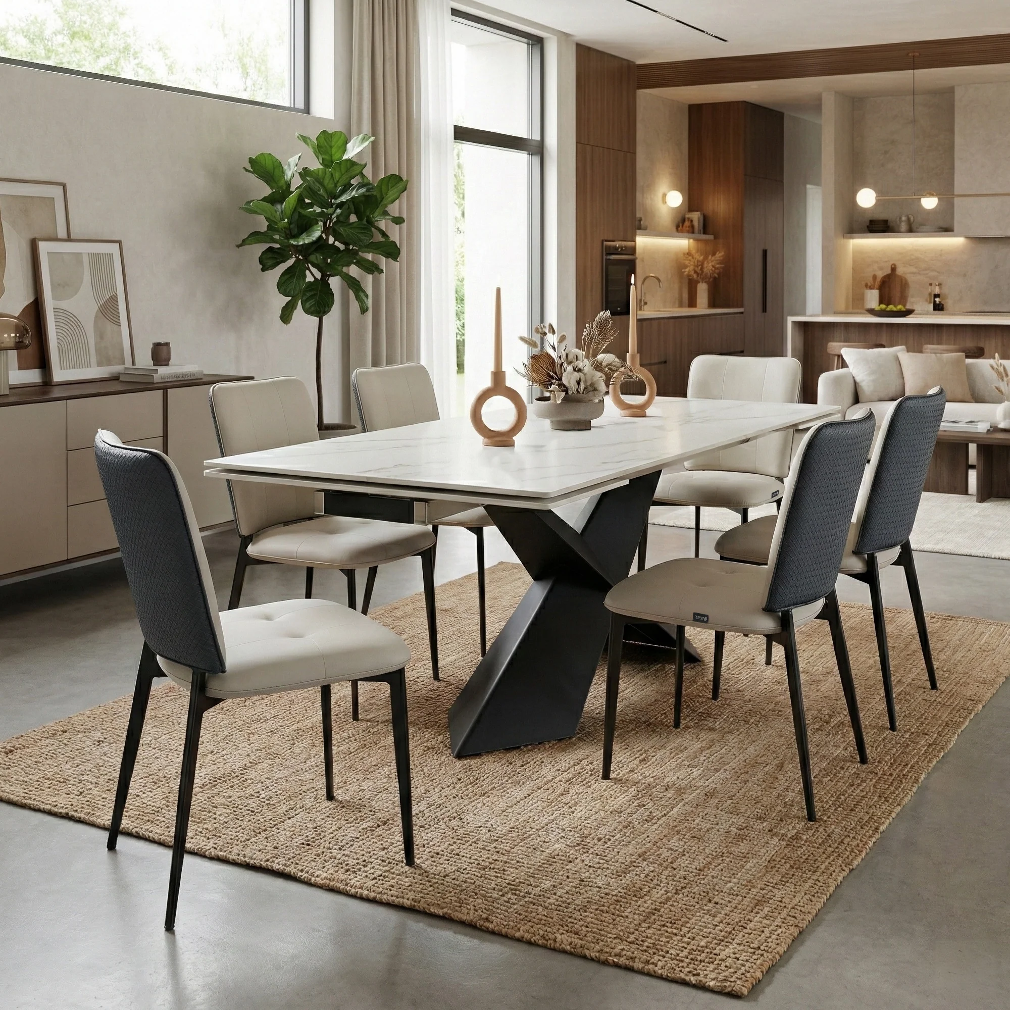 Aspen, Upholstered Dining Side Chairs Set of 2,  Indigo Blue& Off-White - Image 6