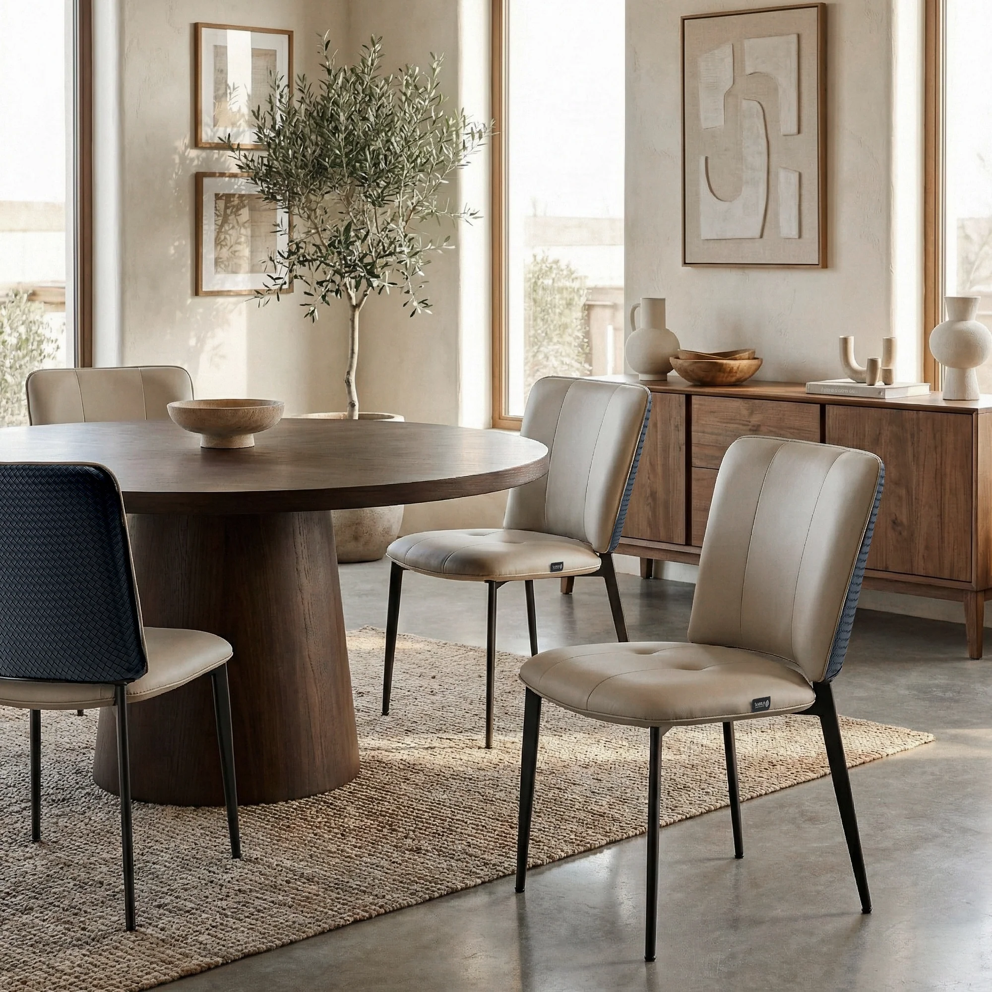 Aspen, Upholstered Dining Side Chairs Set of 2,  Indigo Blue& Off-White - Image 7