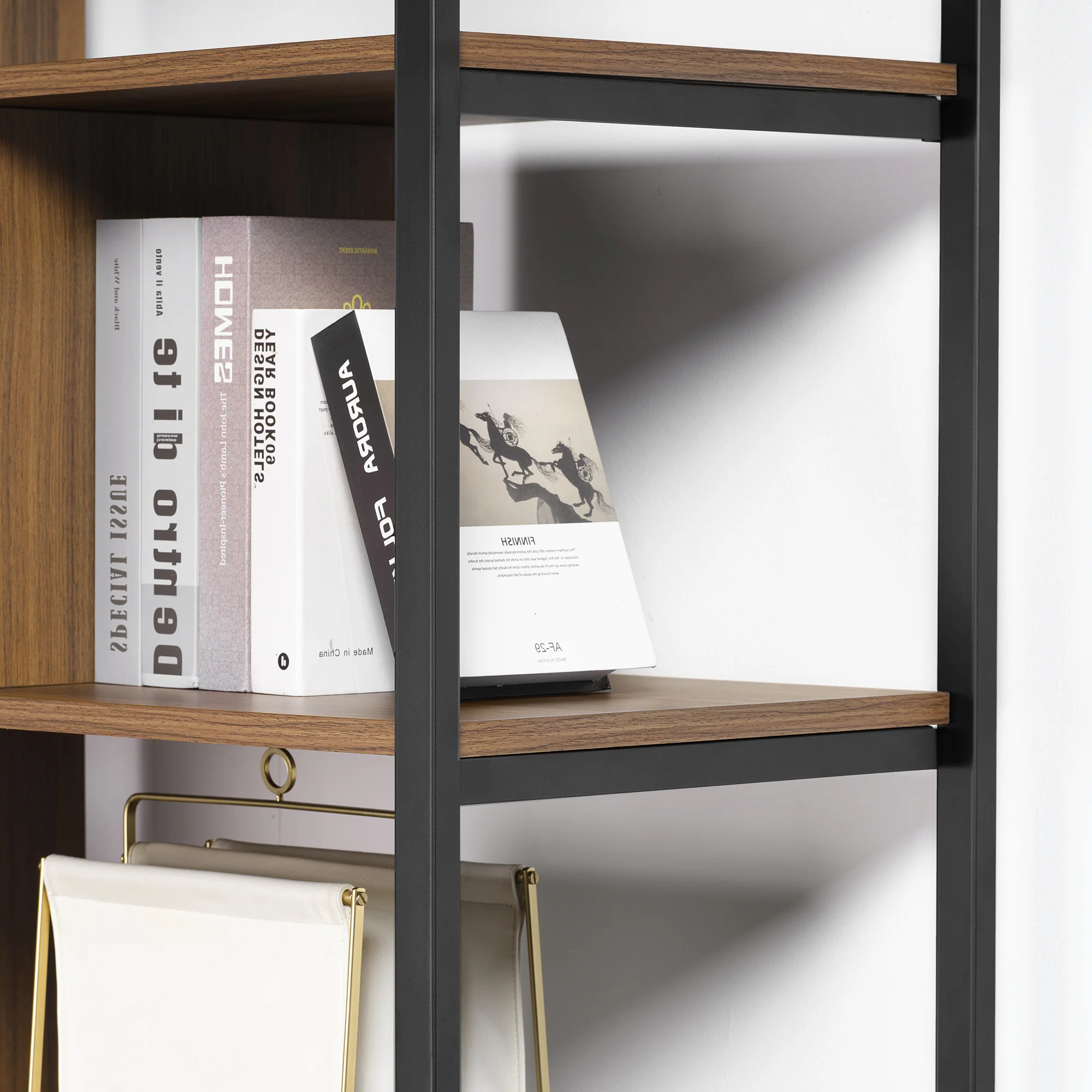 Napa Wood Bookcase Cabinet, Bottom Storage, Adjustable Book Shelves - Image 11