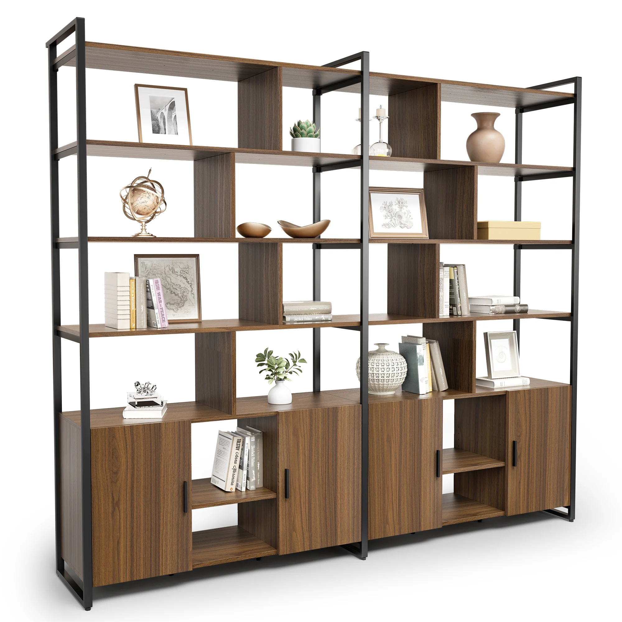 Napa Wood Bookcase Cabinet, Bottom Storage, Adjustable Book Shelves - Image 15