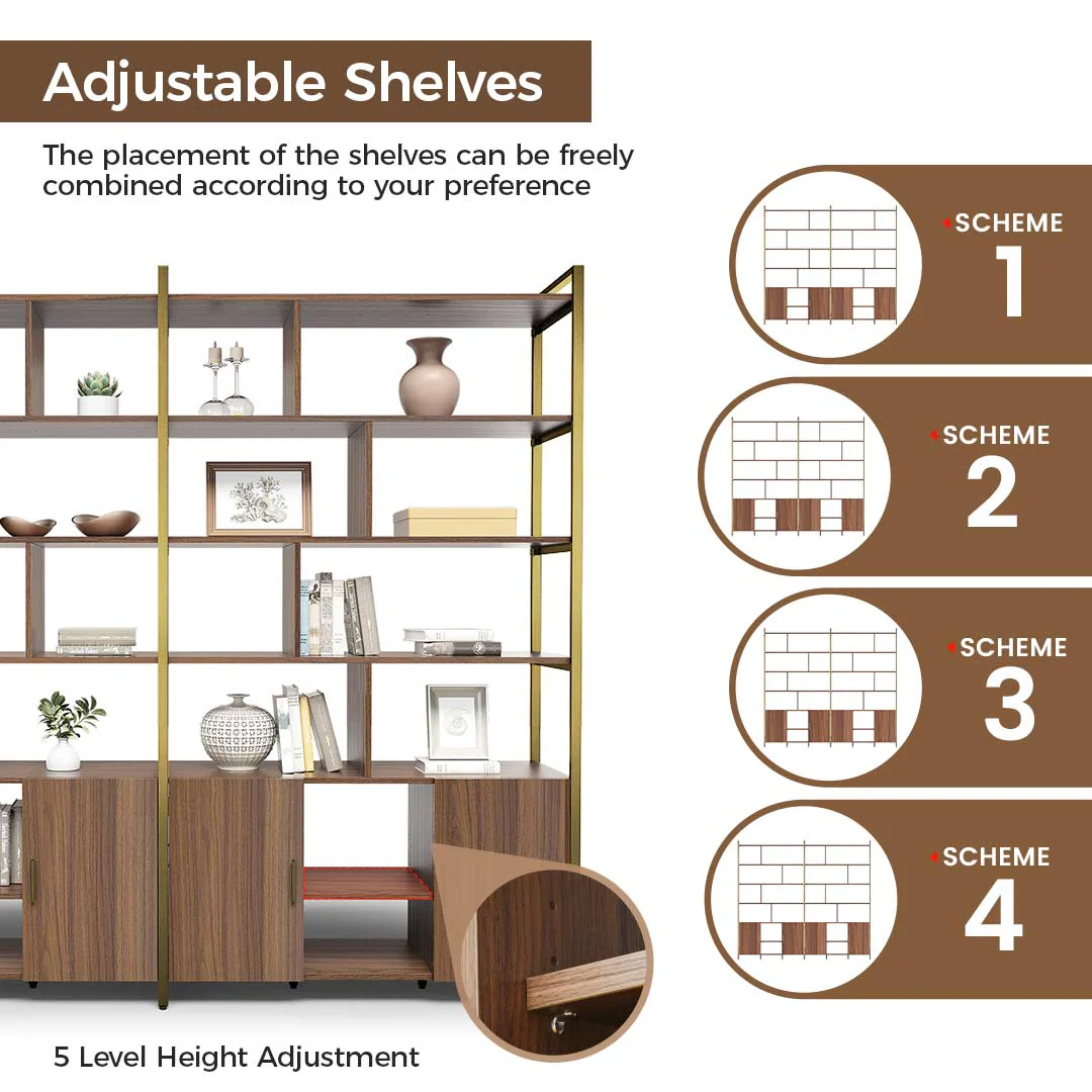 Napa Wood Bookcase Cabinet, Bottom Storage, Adjustable Book Shelves - Image 27