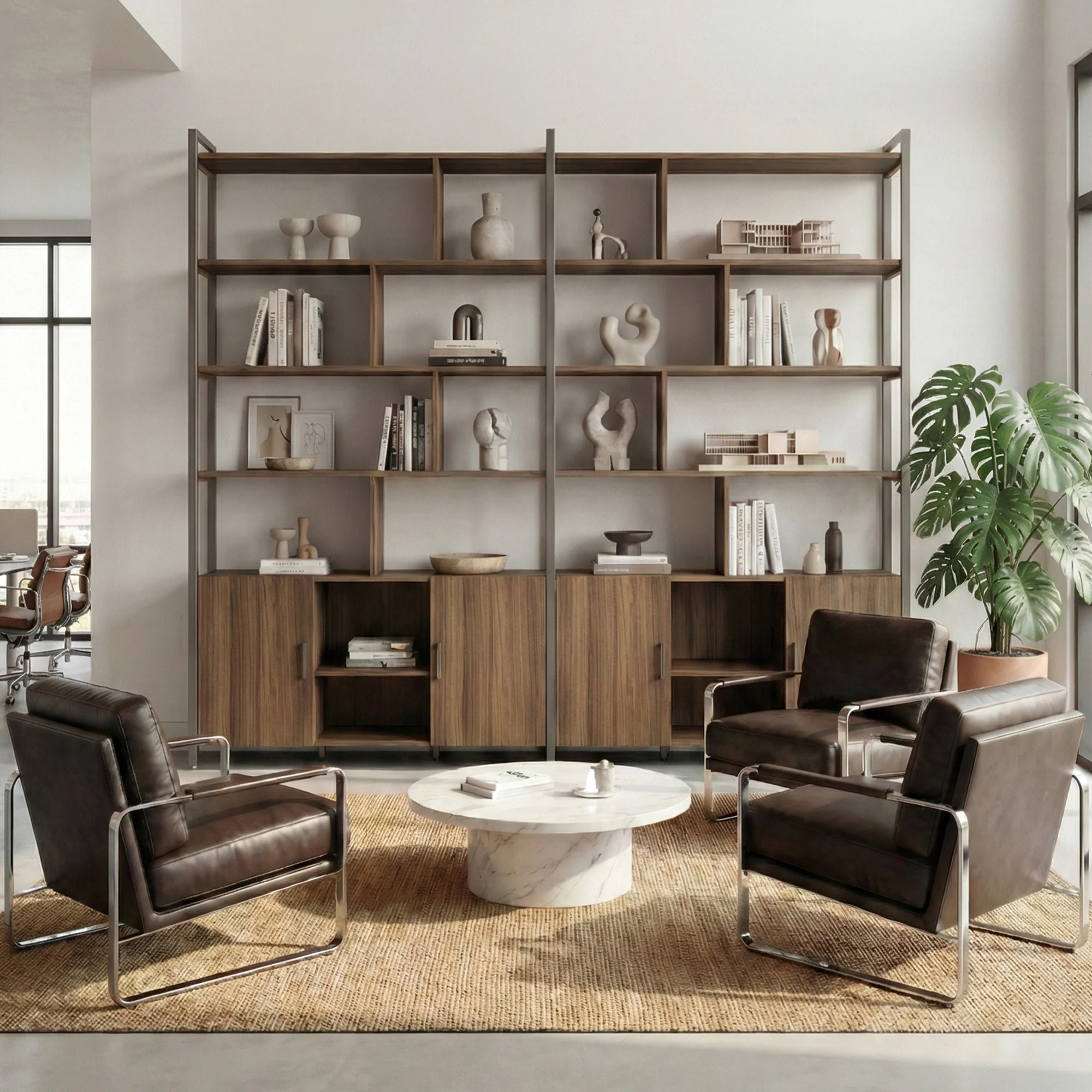 Napa Wood Bookcase Cabinet, Bottom Storage, Adjustable Book Shelves - Image 5