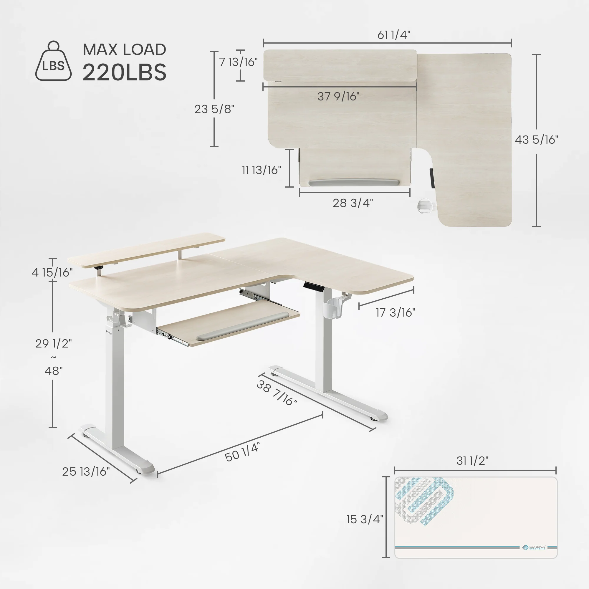 L-Shaped Standing Desk with Accessories Set (60"x23") - Image 111