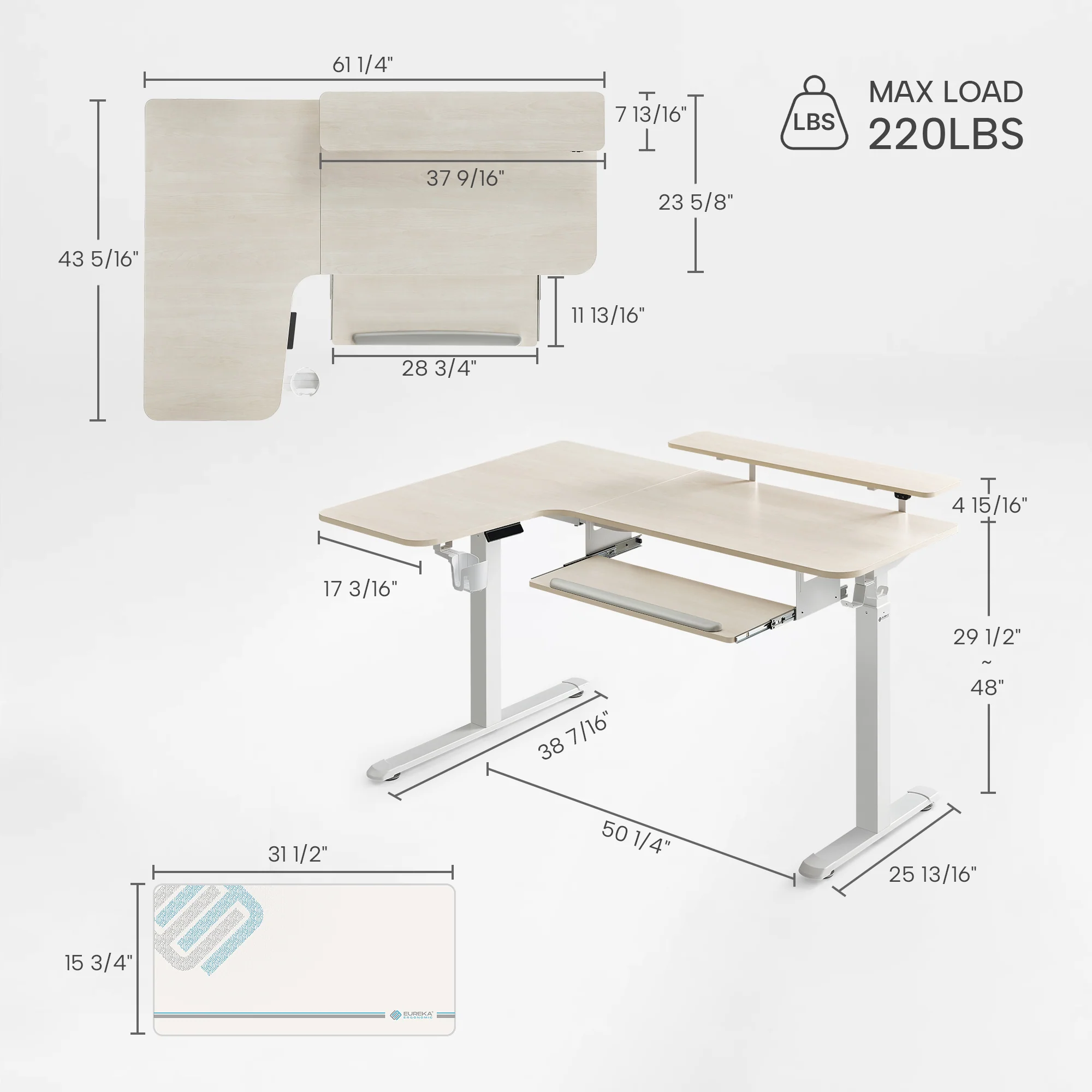 L-Shaped Standing Desk with Accessories Set (60"x23") - Image 13