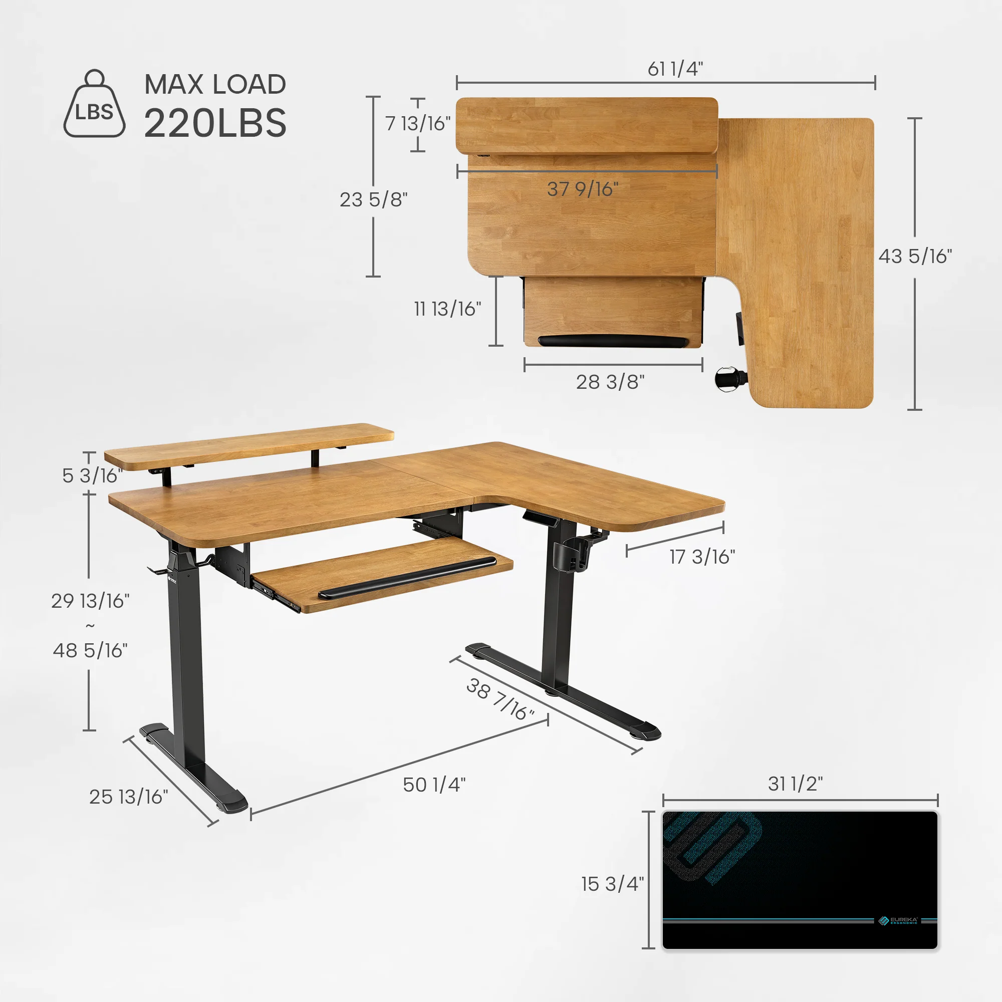 L-Shaped Standing Desk with Accessories Set (60"x23") - Image 166