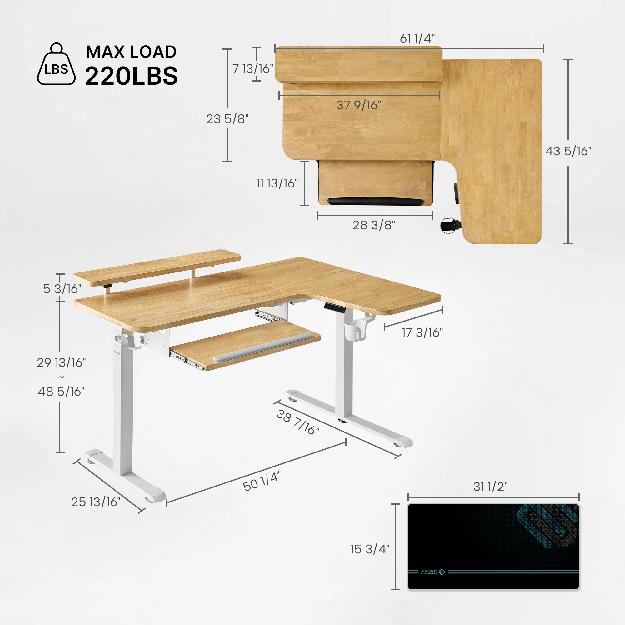 L-Shaped Standing Desk with Accessories Set (60"x23") - Image 180