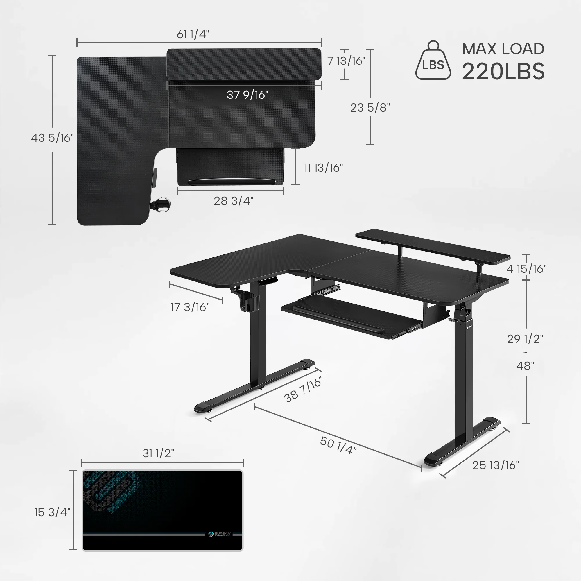 L-Shaped Standing Desk with Accessories Set (60"x23") - Image 28