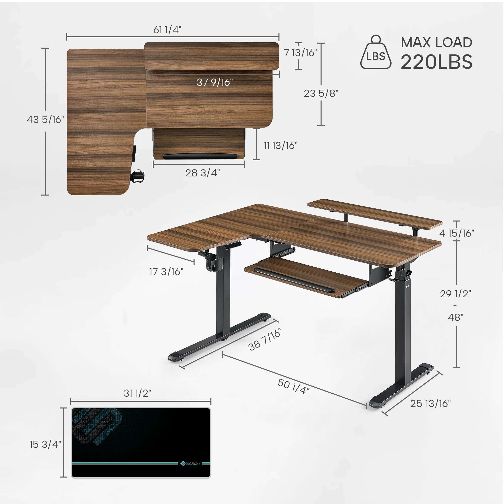 L-Shaped Standing Desk with Accessories Set (60"x23") - Image 44