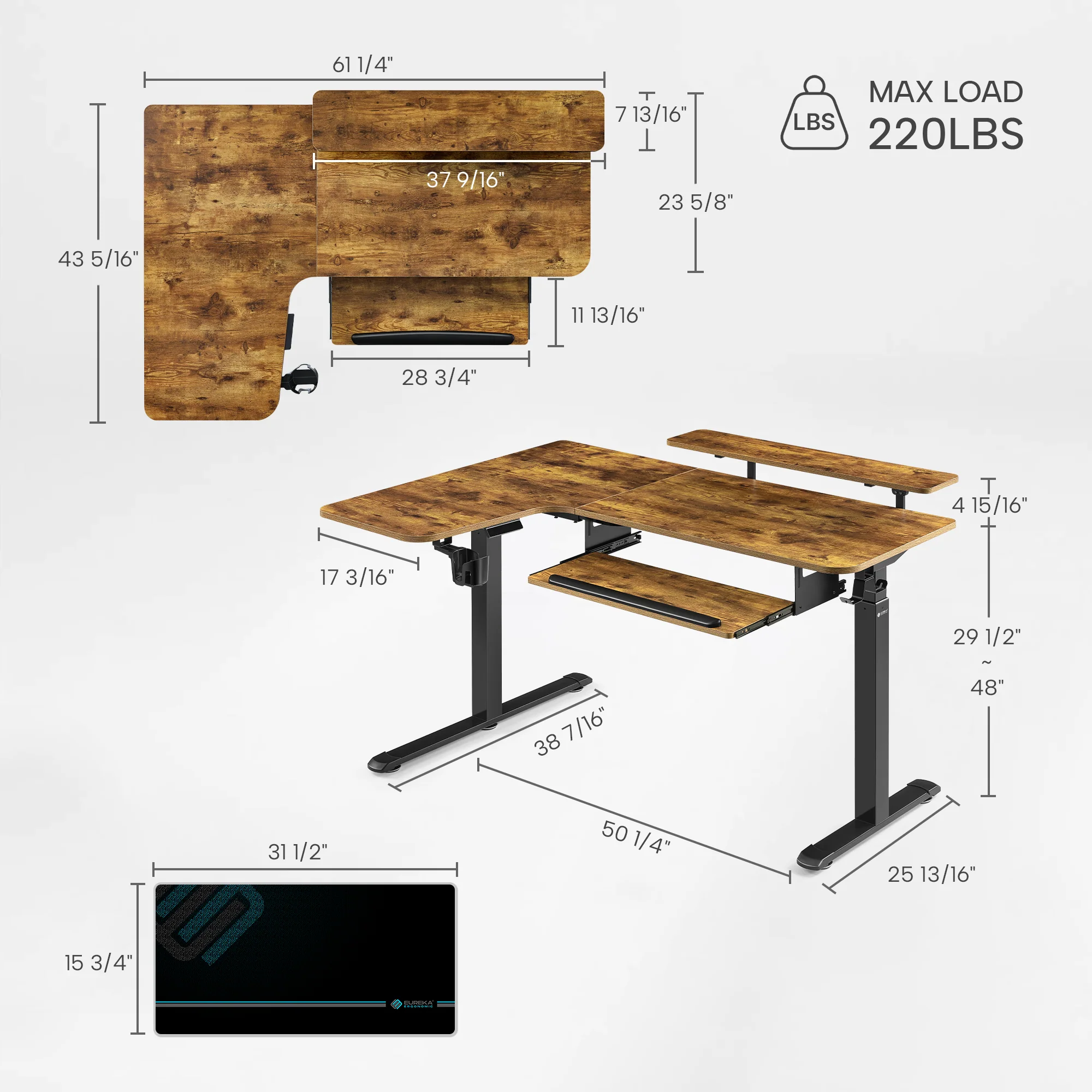 L-Shaped Standing Desk with Accessories Set (60"x23") - Image 58
