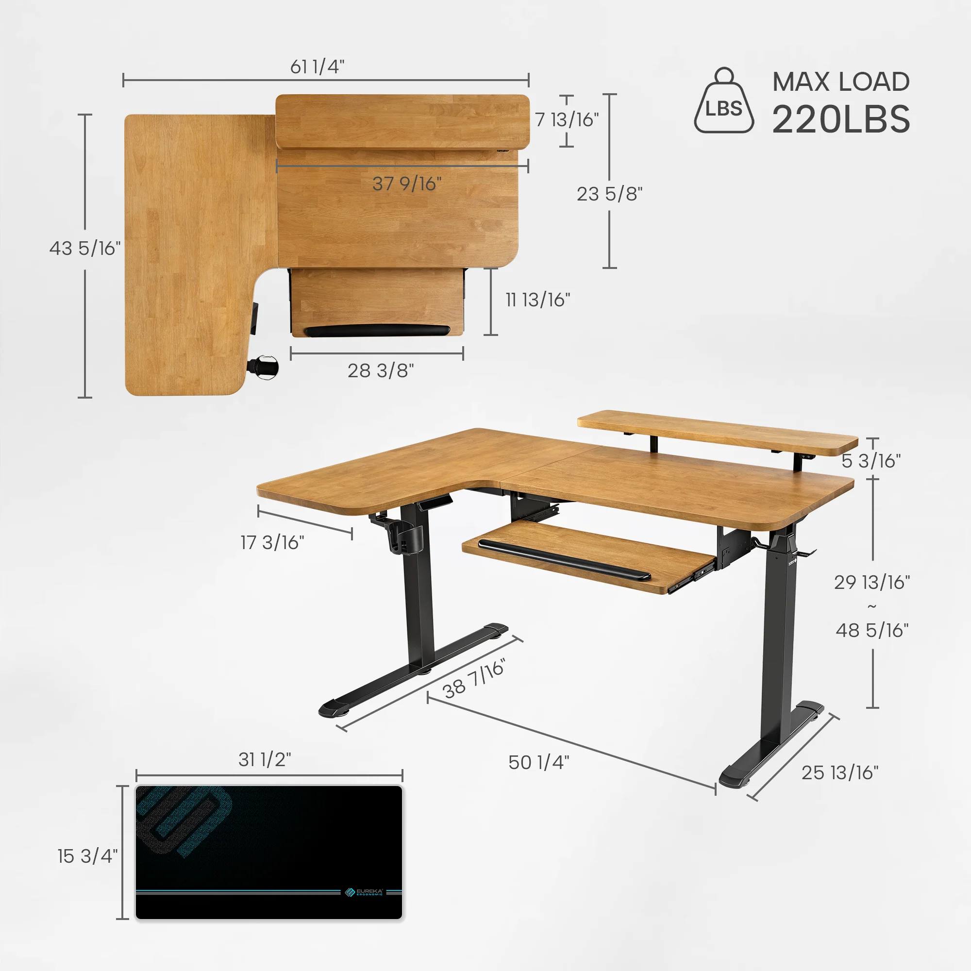 L-Shaped Standing Desk with Accessories Set (60"x23") - Image 72