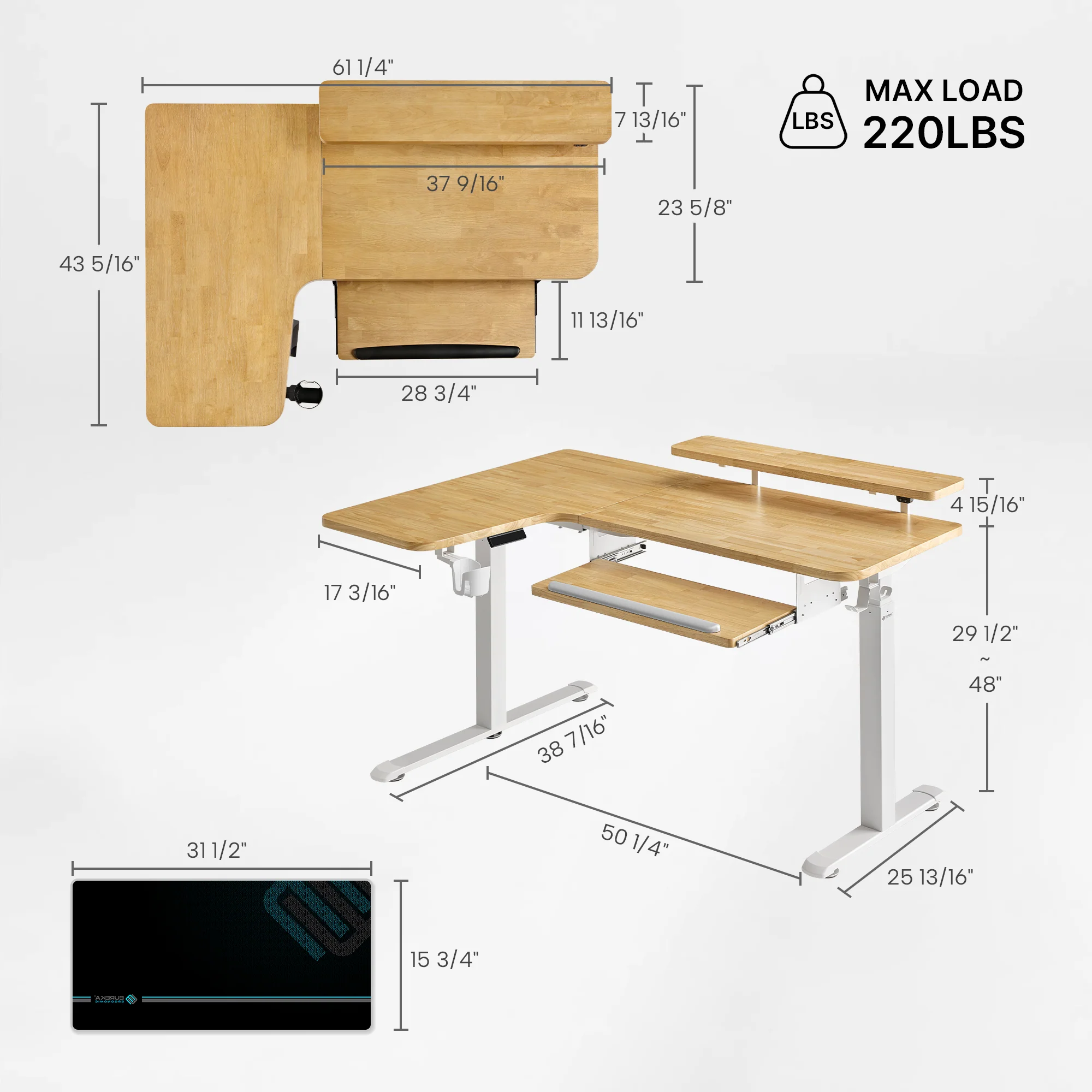 L-Shaped Standing Desk with Accessories Set (60"x23") - Image 84