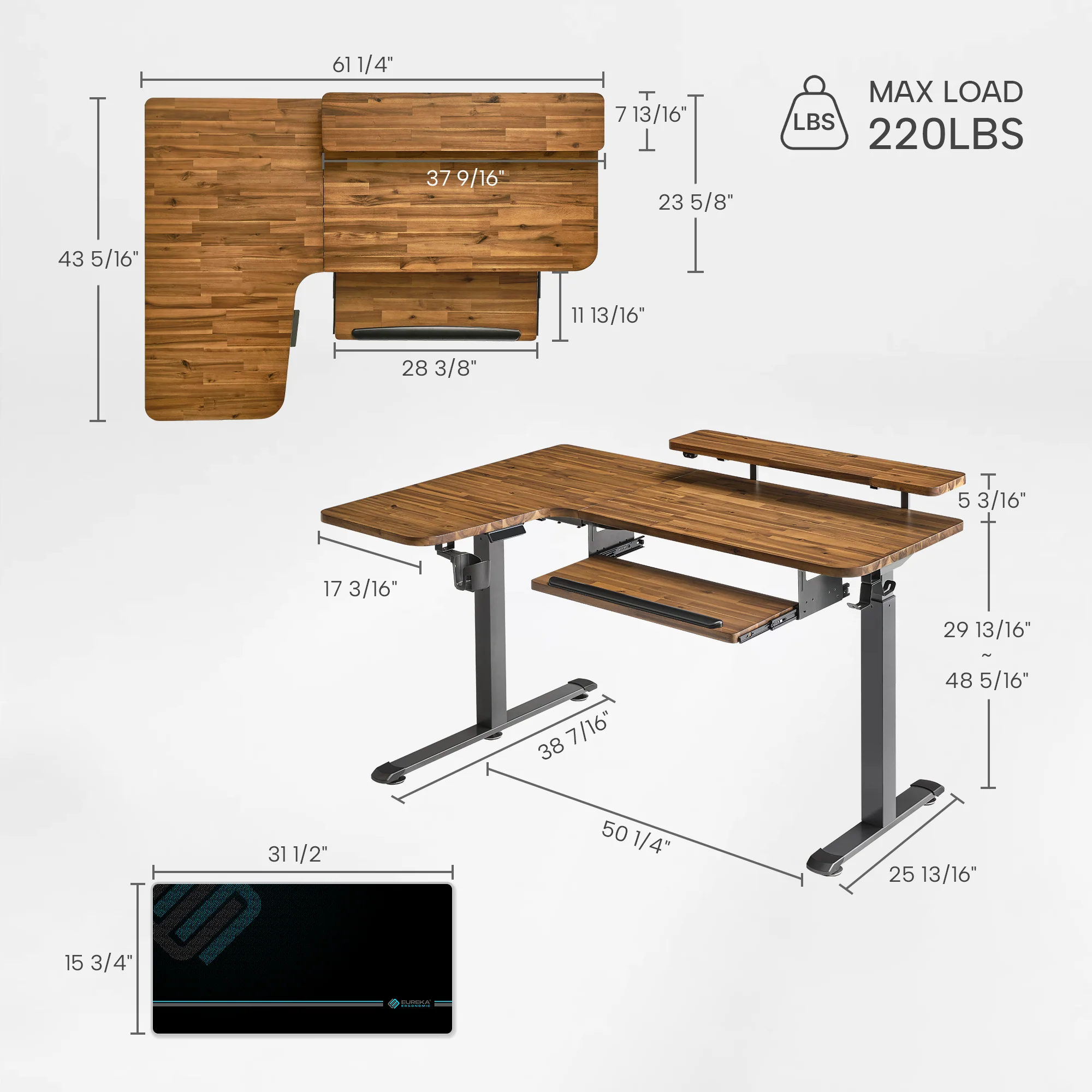 L-Shaped Standing Desk with Accessories Set (60"x23") - Image 97