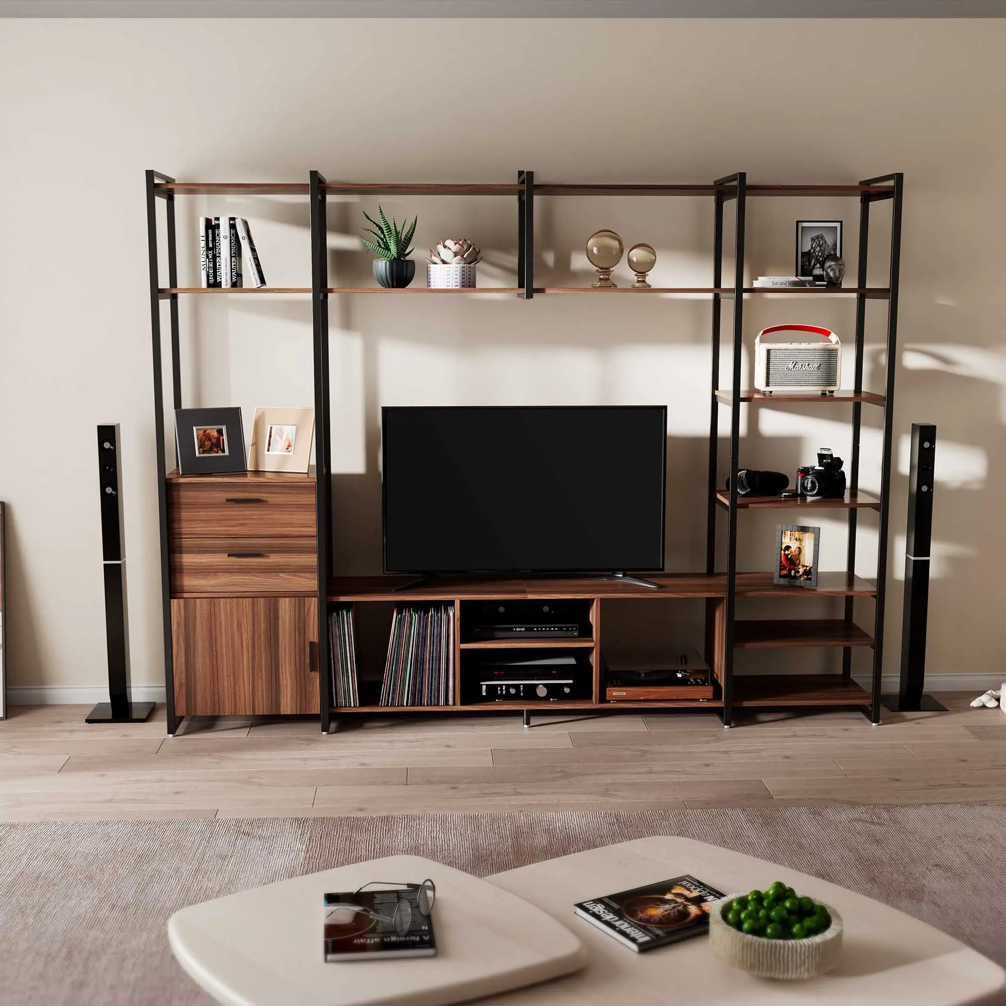 Sonoma Modern TV Stand with Storage Cabinet & Book Shelves - Image 3