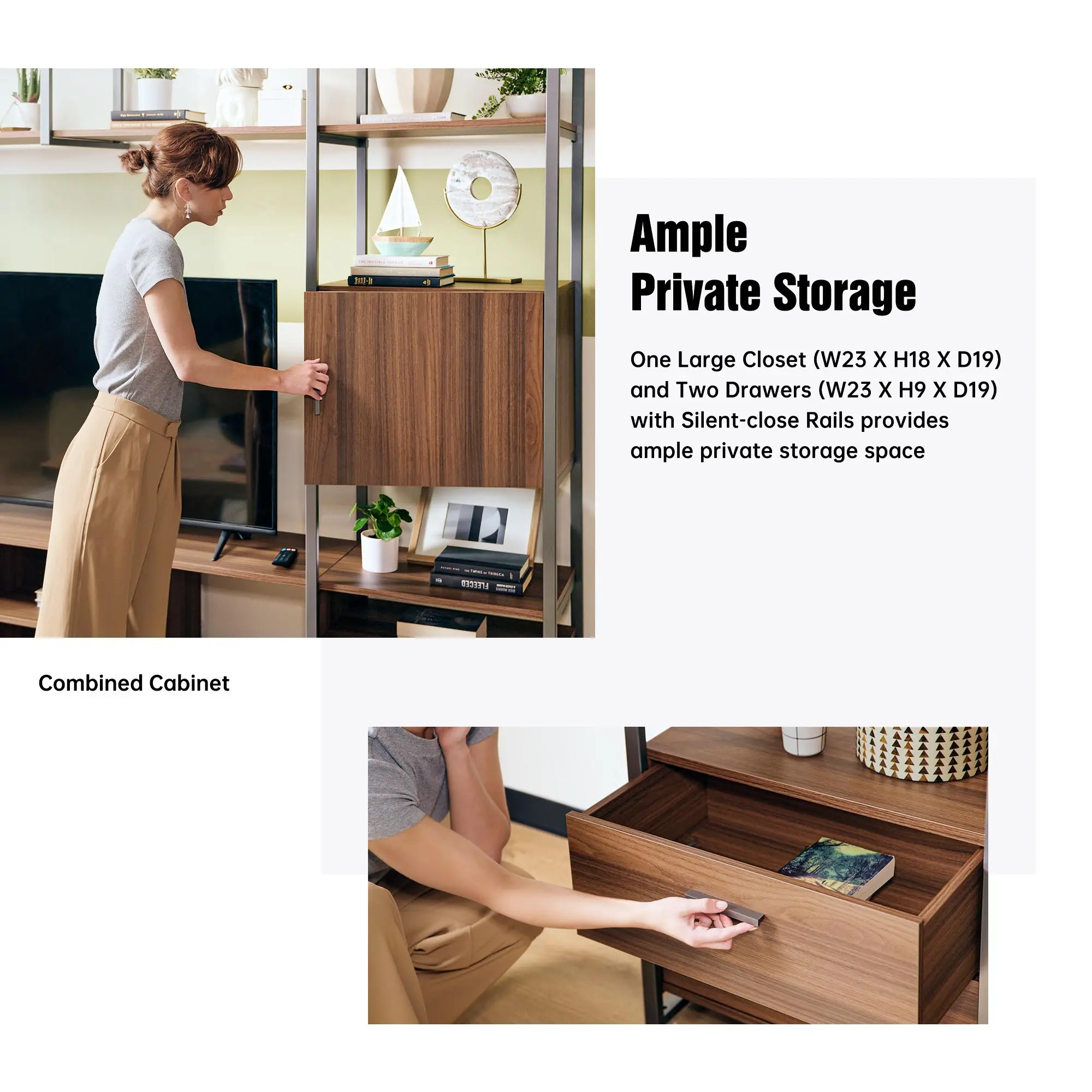 Sonoma Modern TV Stand with Storage Cabinet & Book Shelves - Image 4