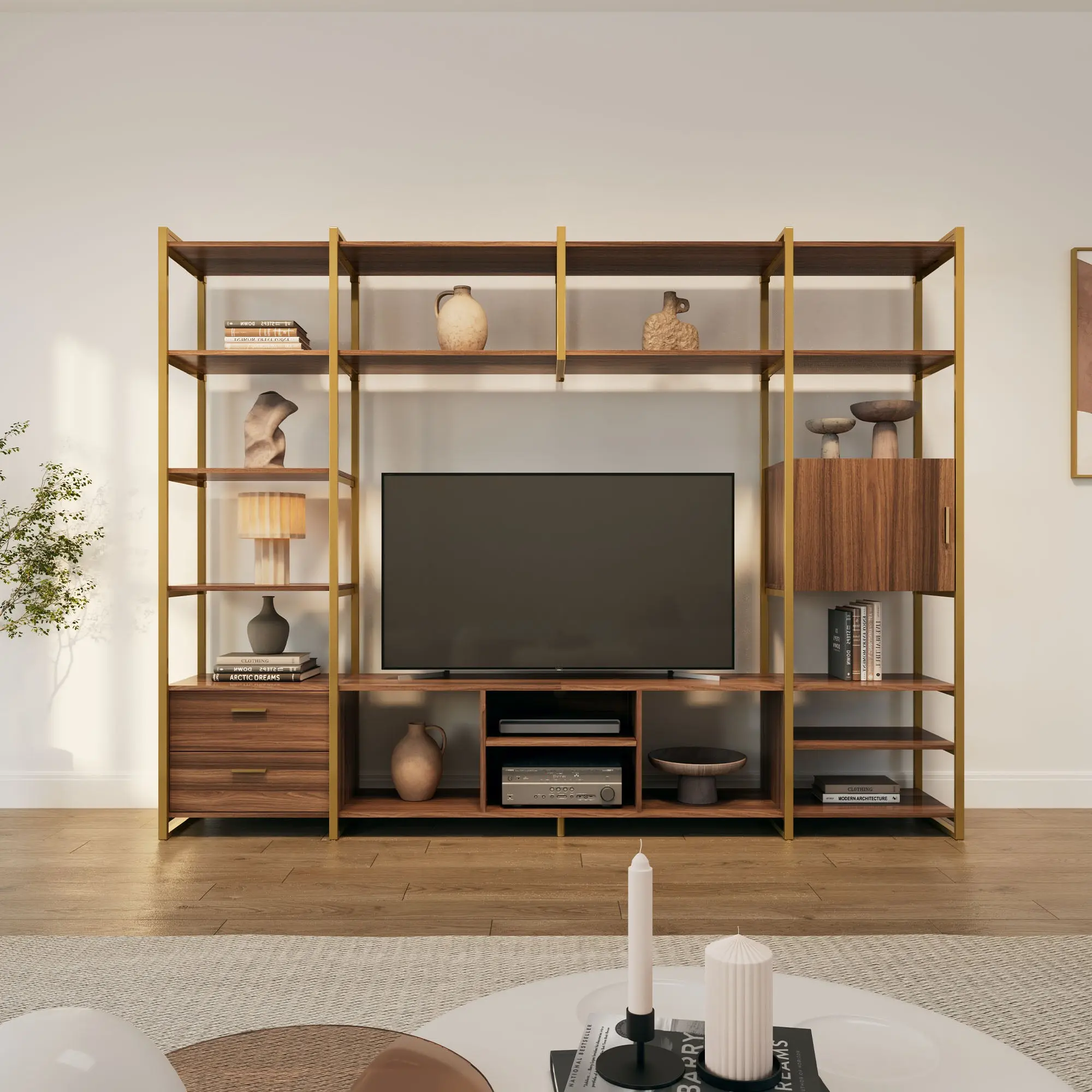 Sonoma Modern TV Stand with Storage Cabinet & Book Shelves - Image 9