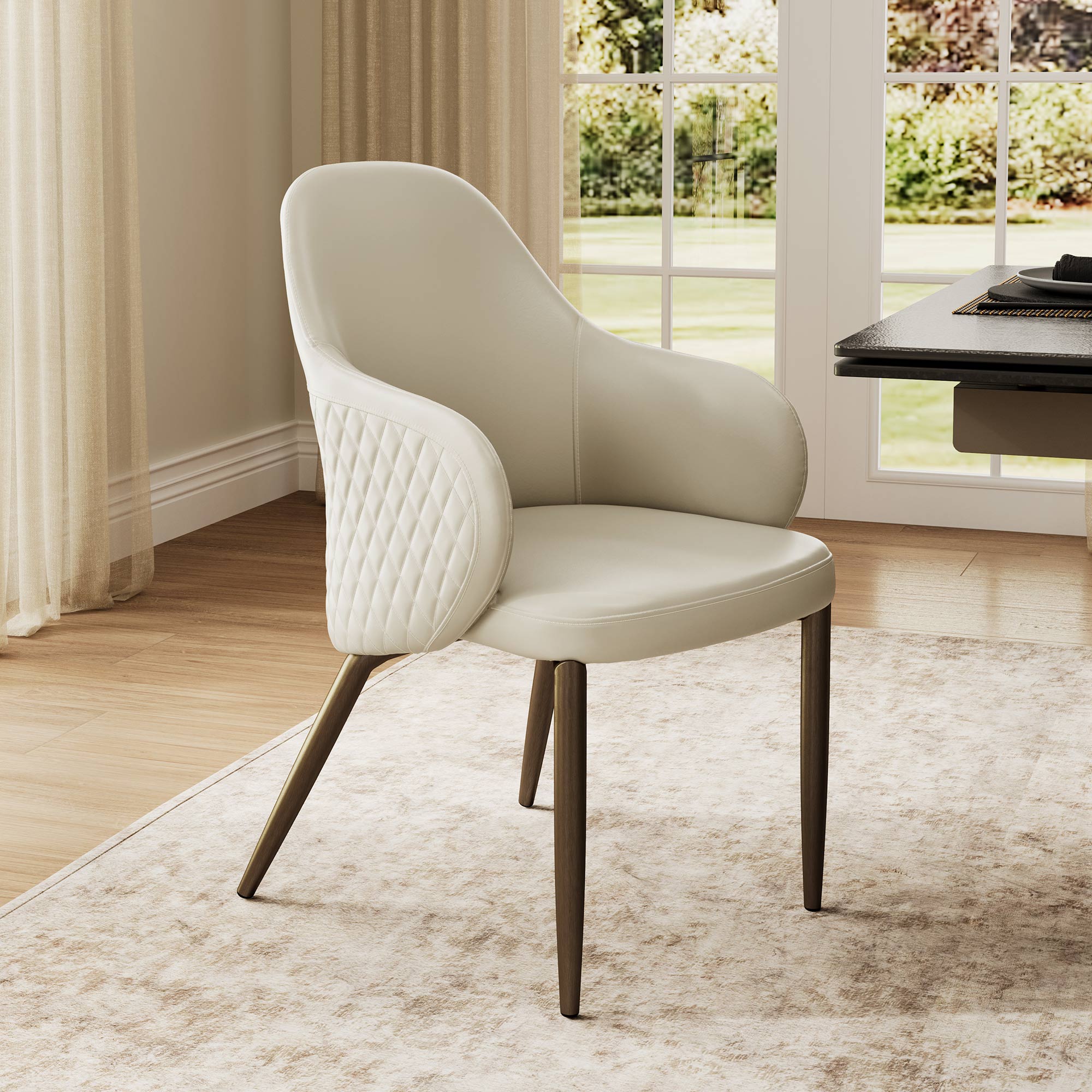 Acalay, Upholstered Dining Arm Chairs Set of 2, Beige - Image 4