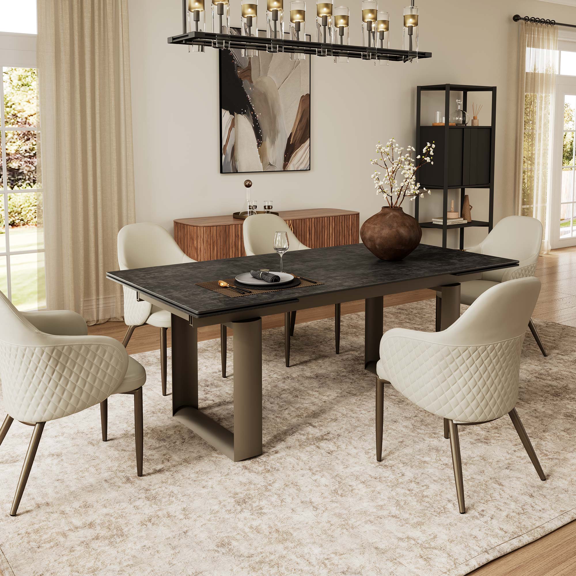 Acalay, Upholstered Dining Arm Chairs Set of 2, Beige - Image 5