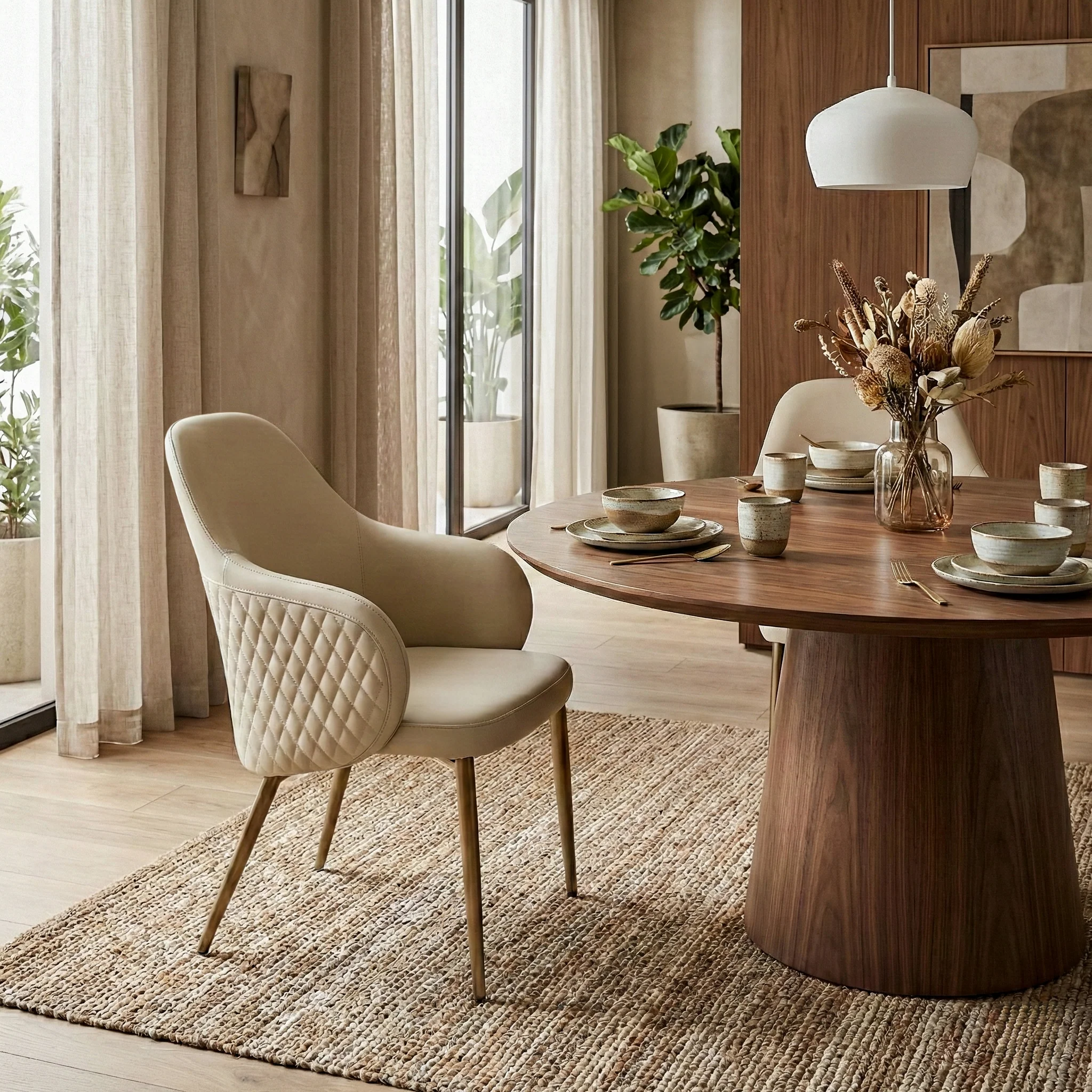 Acalay, Upholstered Dining Arm Chairs Set of 2, Beige - Image 6