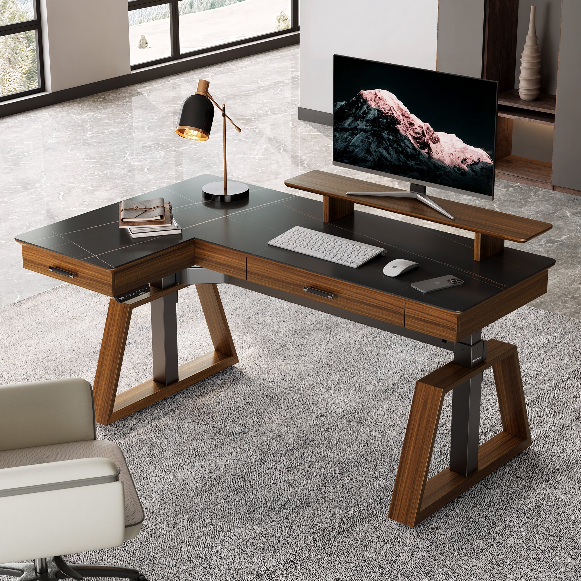 Ark Pro L-Shaped Standing Desk (Sintered Stone, 63"x23") - Image 18