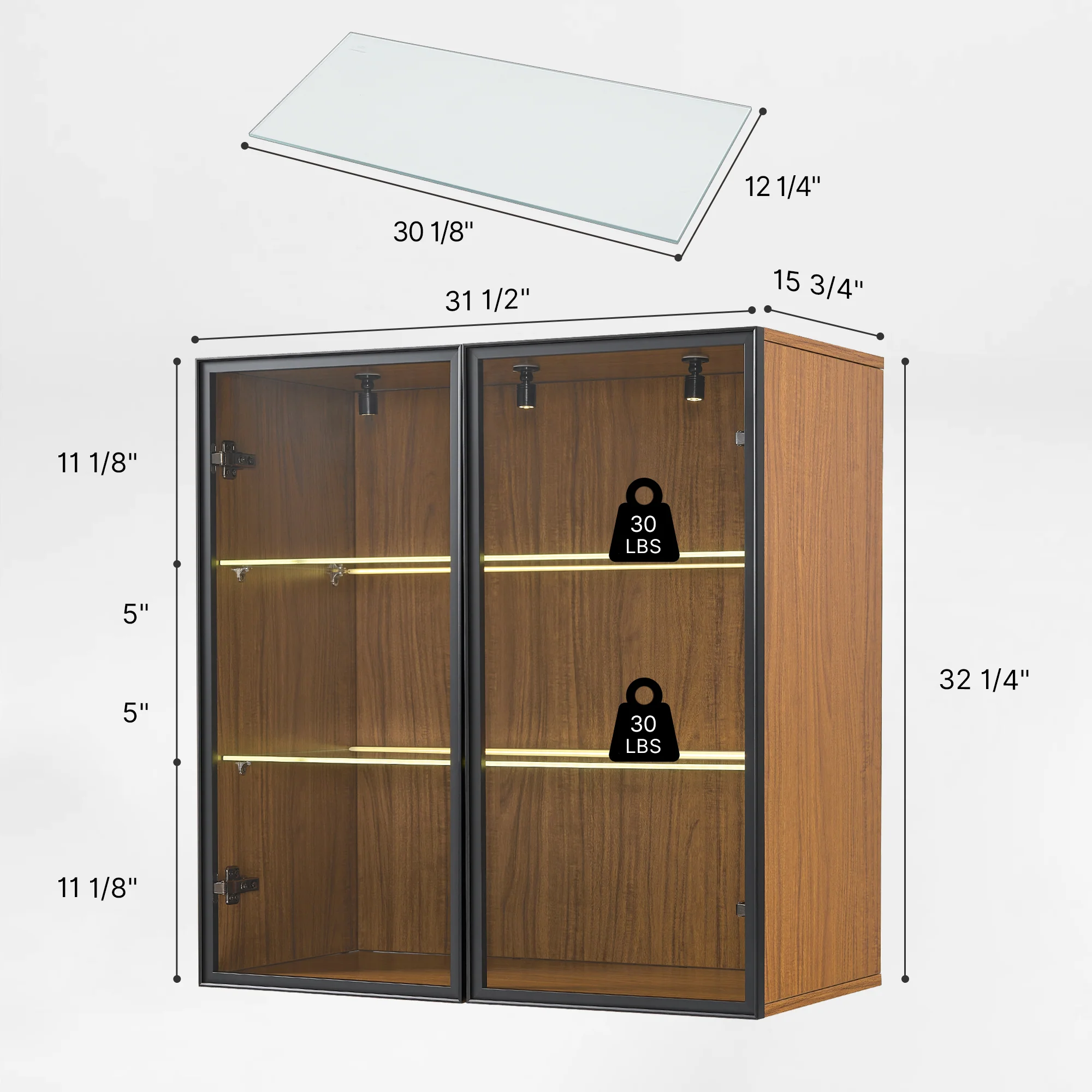 32" Wall Mounted Curio Cabinet with Glass Doors - Image 10