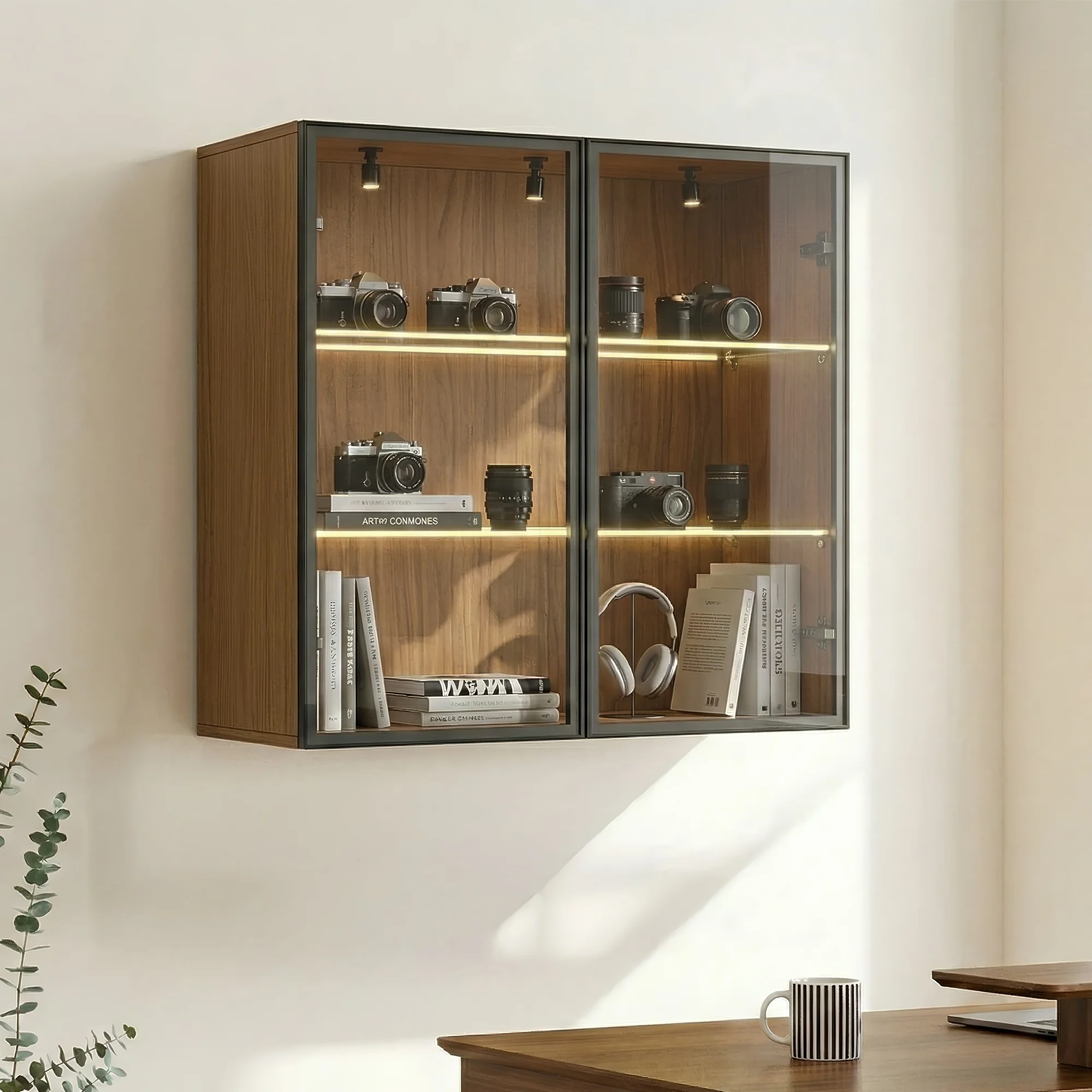 32" Wall Mounted Curio Cabinet with Glass Doors - Image 3