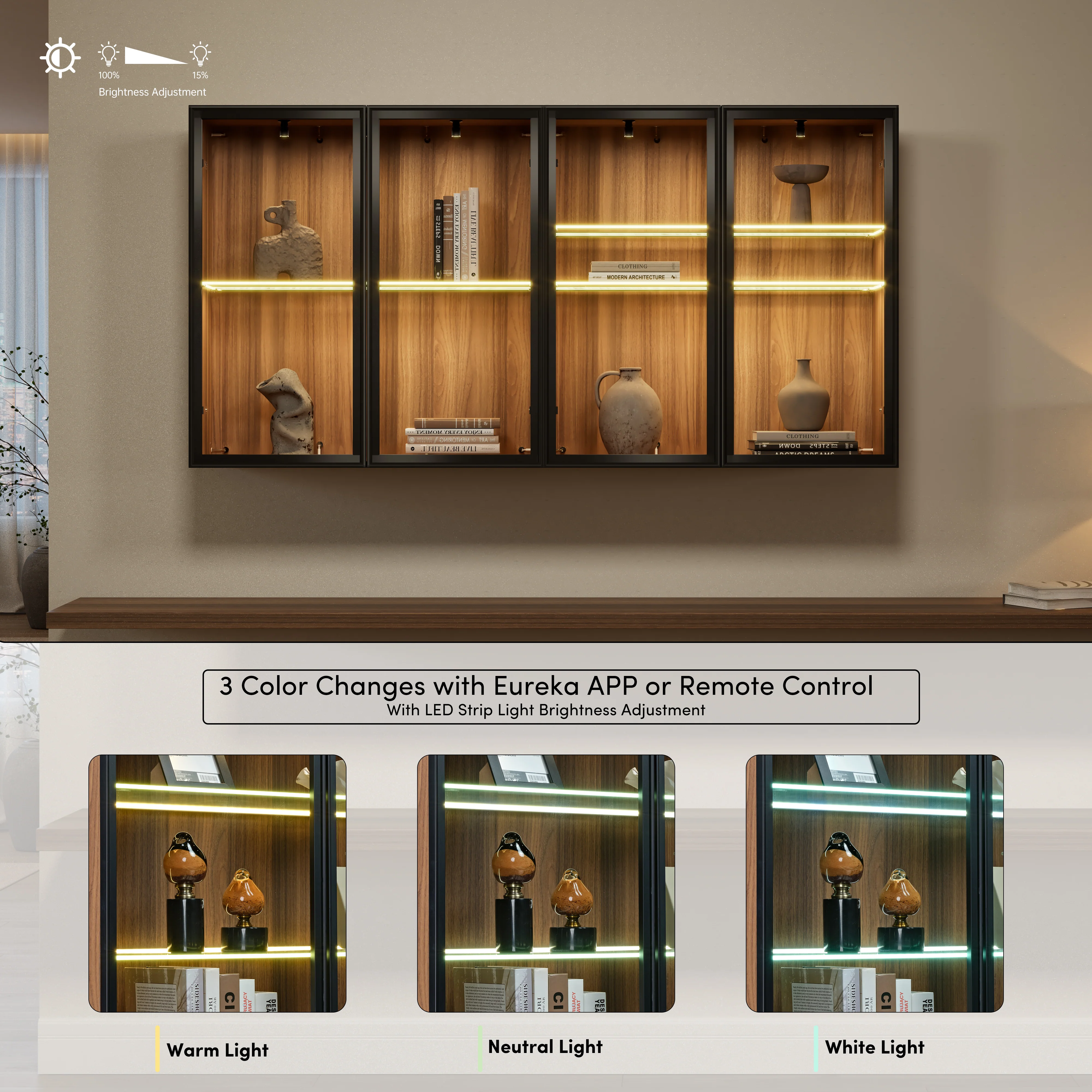 32" Wall Mounted Curio Cabinet with Glass Doors - Image 6