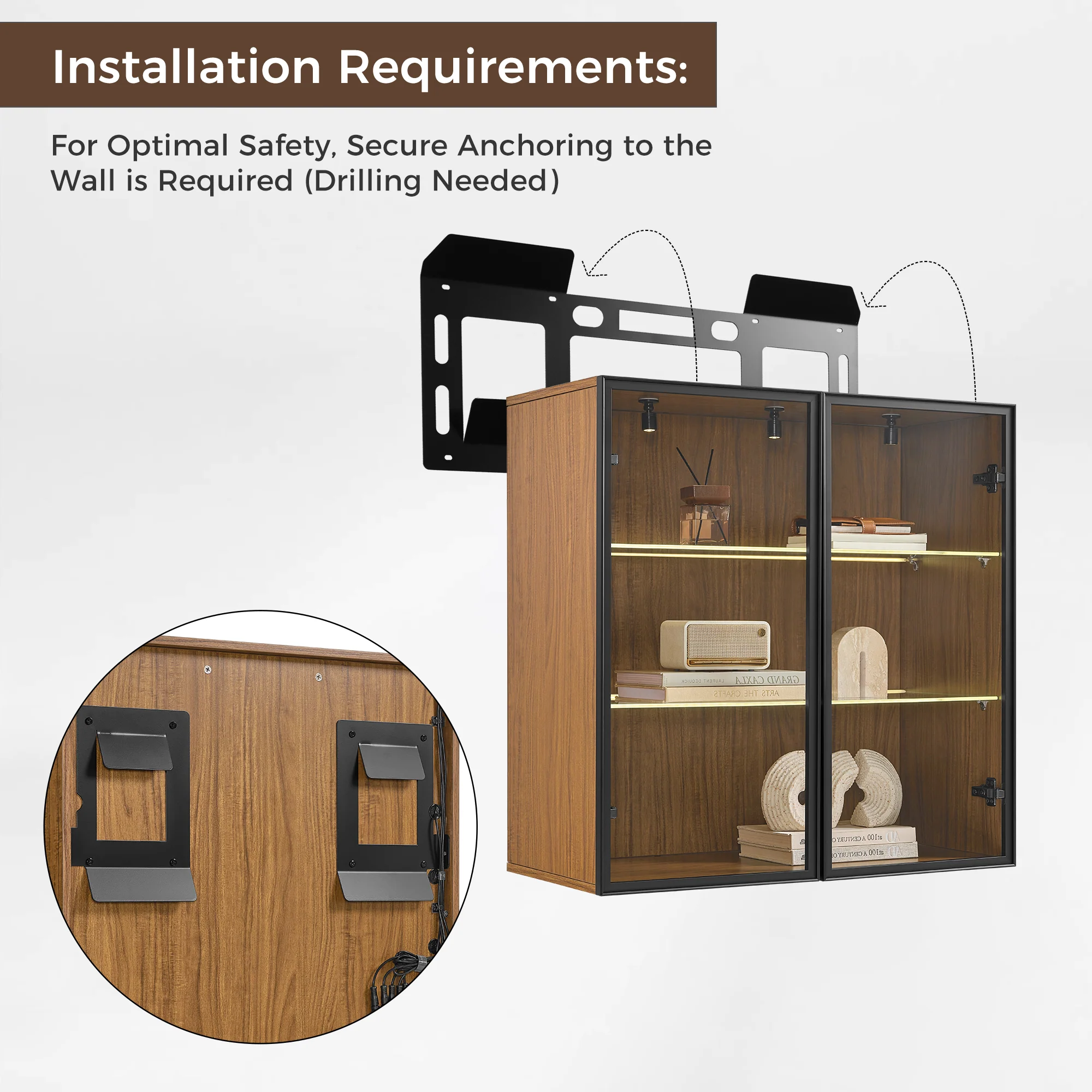 32" Wall Mounted Curio Cabinet with Glass Doors - Image 8