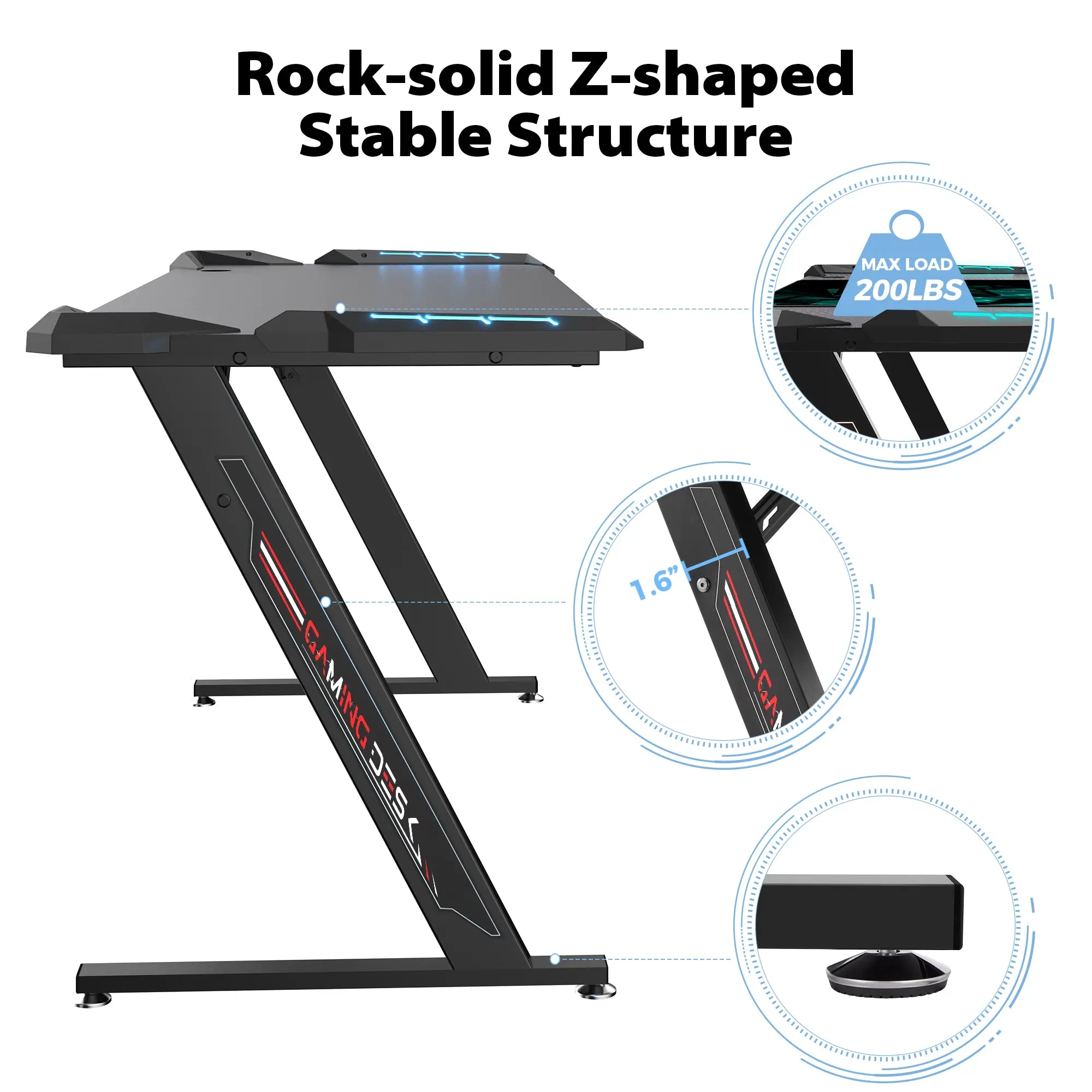 Gaming Desk with Z Shaped Legs (61"x25") - Image 6